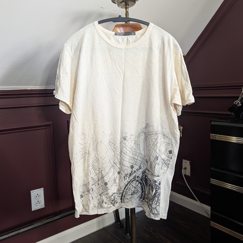 BROOKLYN MOTORS Vtg MiUSA Textured Cotton Knit Moto Graphic T-shirt